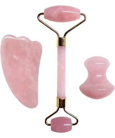 Home Decoration Gua Sha Scraper Board - Rose Quartz Face Massager & Jade Roller Set | Natural Stone Facial Tool for Glowing Skin - Buy Online on GoSupps.com