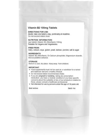 Vitamin B2 Riboflavin 100mg Tablets | High Strength | Vegan | Helps with Tiredness and Fatigue Supports Energy Levels (Pack of 180) - Buy Online on GoSupps.com