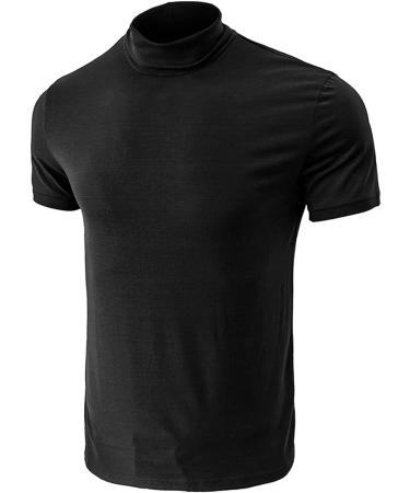 Men's Short Sleeve Mock Turtleneck Slim Fit T-Shirts - Black | Size Small - Buy Online on GoSupps.com