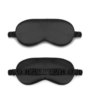 Mulberry Silk Sleep Eye Mask Blindfold with Elastic Strap Headband  Soft Eye Cover Eyeshade for Night Sleeping Black