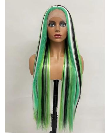 Vebonny 26 Emerald Monochrome Lace Front Wig - Stylish Green/Black/White Synthetic Hair for Fashion & Cosplay - Buy Online on GoSupps.com