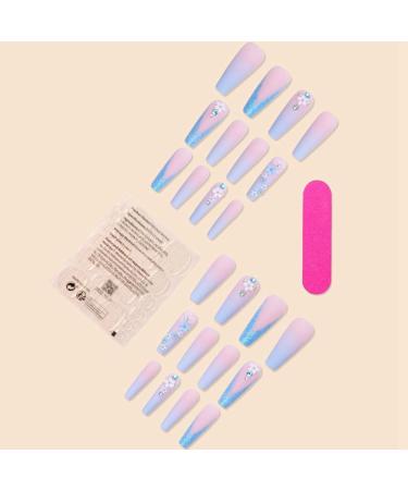 Joselin 24 Pieces Pink and Blue Gradient Camellia False Nails Removable Press On Nails - Buy Online on GoSupps.com