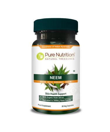 Pure Nutrition Neem Capsules 700mg. ( Equivalent to 2600mg Neem Leaf Powder and Bark Powder ) Non GMO | Once Daily | 60 Days Supply.