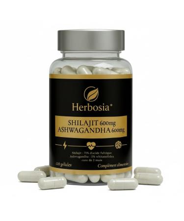 Shilajit 600 mg + Ashwagandha 600 mg Compl ment Ayurv dique Origine Himalaya | 71% Acide Fulvique & Oligo- l ments Naturels | nergie Vitalit & Anti-Stress | 120 G lules Cure 2 Mois 120 unit (Lot de 1)
