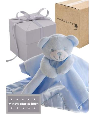 BUSHBABY 'A New Star is Born' Baby Comfort Blanket in Box | Blue Baby Gift Set for Boys | Plush Teddy Security Blanket for Newborns | Soft Toy for Babies - 10cm - Buy Online on GoSupps.com