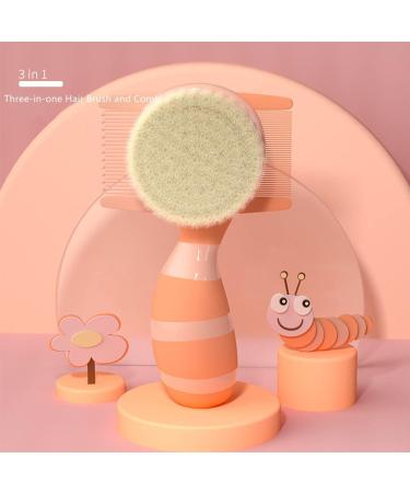 Lesnhome Baby 3 in 1 Hair Brush & Comb Set | Soft Goat Bristle | For Newborns & Toddlers | Cradle Cap Treatment | Orange | 14x8cm - Buy Online on GoSupps.com