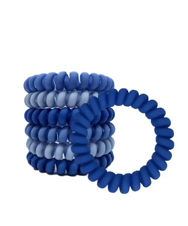 ZHOUMEIWENSP 6 Pcs Spiral Hair Ties Blue Matte Hair Ties Plastic Phone Cord Hair Bands Ponytail Holder Coil Hair Ties for Any Kinds of Hair Hair Styling Accessories (Matte Candy Blue Colors)