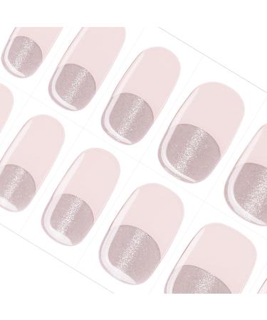 DANNI & TONI 28 Stickers Semi Cured Nail Wraps Soft Self-Adhesive Gel Nail Stickers Salon-Quality Gel Nail Polish Strips Manicure Stickers Set (Champagne Kiss) French Manicure Stickers