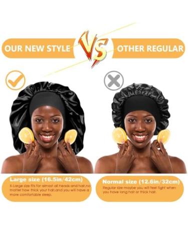 2 Pcs Extra Large Silky Sleep Bonnet for Curly Hair - Black & Wine Red - Buy Online on GoSupps.com