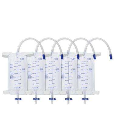 5 Pack 750ml Leg Bag Urine Drainage Bag Urine Collection Bag Drainage Bag with 2 Straps Anti-Reflux Valve (750ml)