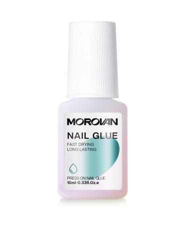 Morovan Nail Glue for Press Ons: 10ML Nail Glue for Acrylic Nails Tip Press On Nail Glue Super Strong Brush On Nail Glue for Broken Nail Long Lasting Nail Bond Professional Nail Glue