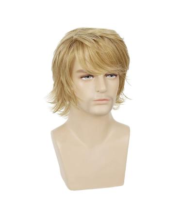 Men's Short Fluffy Layered Blonde Wig - Natural Synthetic Hair for Halloween Cosplay - Buy Online on GoSupps.com
