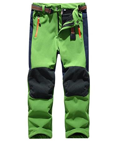 Kids Boy's Youth Windproof Waterproof Hiking Ski Snow Pants, Soft Shell Expandable Waist Warm Insulated Trousers 16010 Green 6-7 Years