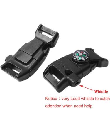 10pcs Black 5/8 Compass Flint Scraper Fire Starter Whistle Buckle Paracord Bracelet Kit - Outdoor Camping Emergency Survival Travel - Buy Online on GoSupps.com