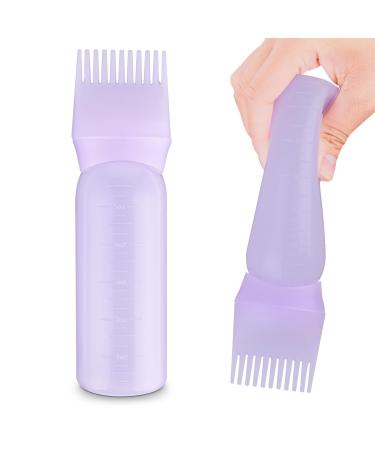 COMNICO Root Comb Applicator Bottle 6 Ounce Plastic PortableSqueeze Hair Dye Oil Applying Applicator Brush Cap with Graduated Scale Hair Color Dispenser (Purple)