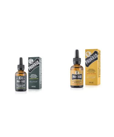 Proraso Beard Oil Cypress & Vetyver 30ml & Beard Oil Wood & Spice 30 ml beard oil with cedar wood & citrus fragrance beard plasticizer maintains skin & hair and protects the beard made in Italy bundle with Beard Oil Wood & Spice