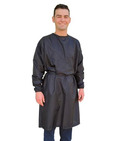Matman Reusable Industrial Gown Protective Neck Snap Back Tie Closure Black (Oversized)