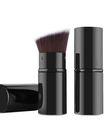 Falliny Retractable Foundation Makeup Brushes Travel Angled Kabuki Powder Brush Liquid Foundation Sunscreen Brush with Cover Perfect for Blending Liquid Cream or Flawless Powder Cosmetics Black Small