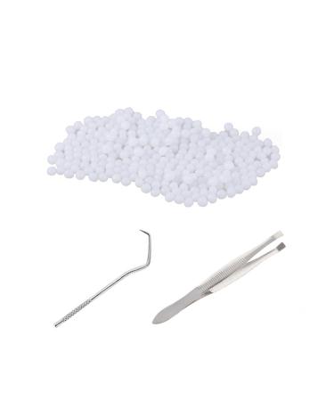 Moldable False Teeth Temporary Tooth Repair Kits Dental Repair Denture Beads Tweezers Dental Pick Tools for Fixing Filling Missing Broken Tooth Teeth Replacement Dentures DIY Heat Fit Beads(50g)