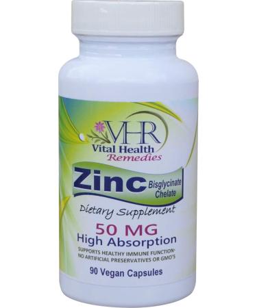 VHR ZINC Bisglycinate Chelate 50mg - Immune Support - High Absorption - No Preservatives. 90 Vegan Capsules