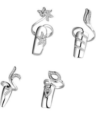 1 Set/4pcs Women Nail Ring Caps Rhinestone Shiny Ring Covers Finger Tip Ring Caps Decorative Finger Ring Jewels for Girls Ladies (Random Style) - Buy Online on GoSupps.com