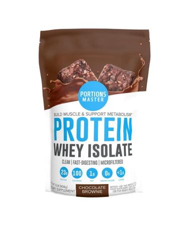 Portions Master CFM Whey Isolate Protein Powder, 2 LB, 23g Low Carb, Low Fat, Cold-Processed, Fast Absorbing, Muscle Growth & Recovery Support (Chocolate Brownie)