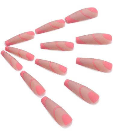 Coffin False Nails Press on Nails French Long Fake Nails Ballerina Acrylic Stick on Nails 24pcs for Women and Girls (Color : Pink Size : P) - Buy Online on GoSupps.com