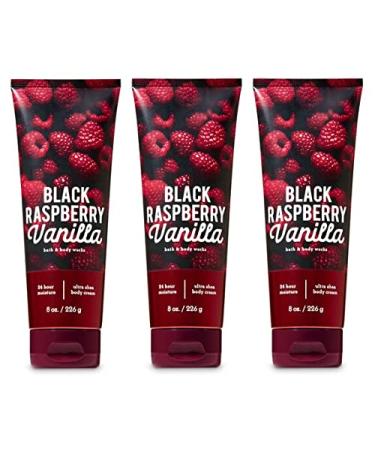 Bath & Body Works BLACK RASPBERRY VANILLA 24 Hour Moisture Ultra Shea Body Cream - Value Pack Lot Of 3 - Full Size