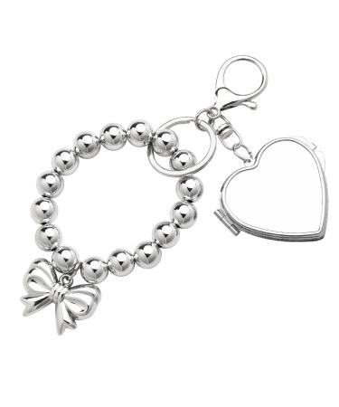 Portable Small Compact Mirror Keychain for Bag Pocket Mirror for Purse Beaded Bracelet Key Chain Phone Handbag Pendant Wrist Strap Lanyard for Decoration Mini Vanity Travel Makeup Mirror Key Accessory Key Chain Wristlet Bracelet