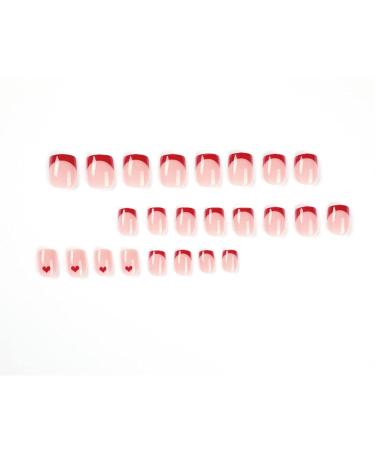 Justotry Red French Nails - 24-Piece Heart Motif Press-On Set | Glossy Angular Square Fingernails for Women - Buy Online on GoSupps.com