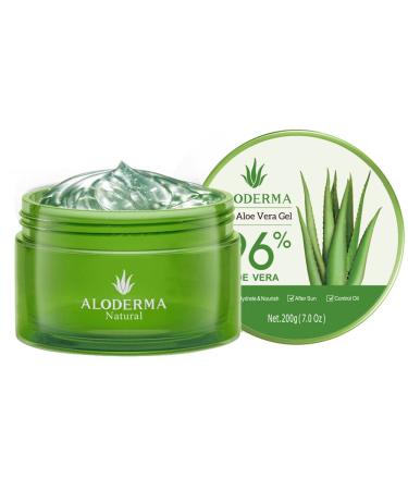 ALODERMA Organic Pure Aloe Vera Gel Made with 96% USDA Organic Certified Aloe Vera within 12 Hours of Harvest (200g, 7.0 oz), Suitable for All Skin Types  No Sticky Residue  Eco-Friendly