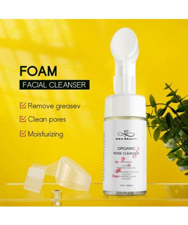 M&A BEAUTY Organic Rose Foam Cleanser - Face Wash with Silicone Scrub Brush & Vitamin C for Radiant Skin | International Shipping - Buy Online on GoSupps.com