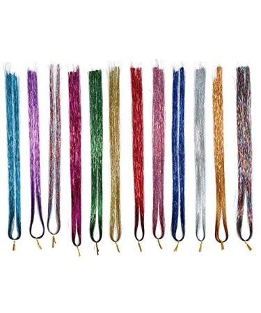 YYLH Hair Tinsel Strands Kit Tinsel Hair Extensions Fairy Hair Tinsel Kit for Women Girls with Tools (12 Colors)