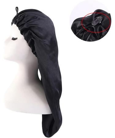 Ladaypoa 2-Piece Long Satin Hair Hood | Silky Sleeping Cap for Long Curly Hair Protection | Extra Large Black & Red - Buy Online on GoSupps.com