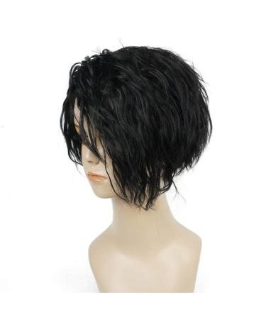 Buy SHIYID African American Wigs Asymmetric Oblique Bangs Black Short Curly Synthetic Full Wig for Natural Look Fast International Shipping - Buy Online on GoSupps.com
