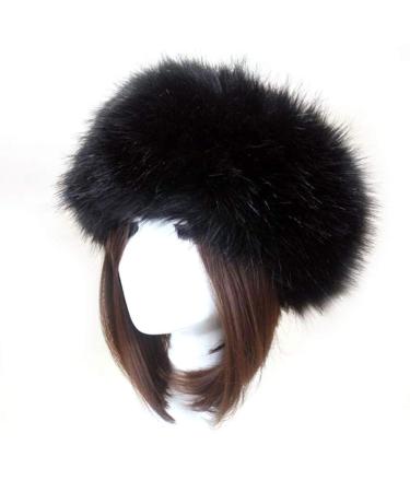 Women's Black Synthetic Fur Headband - Warm & Adjustable Fashion Ear Protector for Outdoor Sports Hiking & Skiing - Buy Online on GoSupps.com