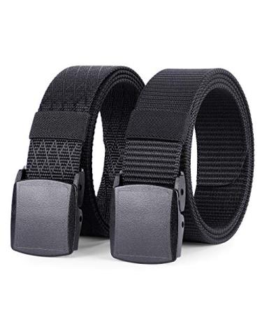 WHIPPY 2 Pack Nylon Belt Outdoor Military Web Belt with YKK Plastic Buckle Men Tactical Webbing Belt in 1.5 Inches Width 3-black Stripe+grid Fit Pants Below 40"