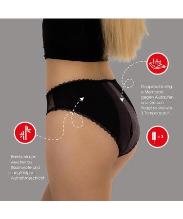 Relixa Menstrual Underwear - Period Undulating Underpants for Women & Girls | Set of 3 Packs XS-4XL - Black Lace - Buy Online on GoSupps.com