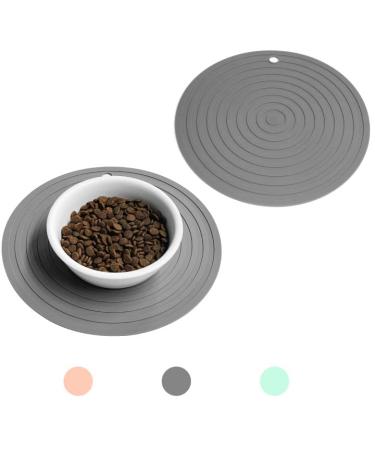 Ptlom Pet Food Mat for Dog and Cat Placemat 2 Pcs, Mat for Prevent Food and Water Overflow, Suitable for Medium and Small Pet,Silicone, 9.5"* 9.5" 9.5"x9.5" Grey