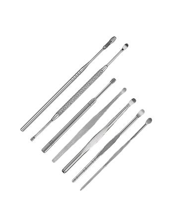 Anneome 1 Set 7pcs Seven Piece Ear Picking Tool Set Spring Tool Cleaning Tools Ear Cleaning Tools Stainless Steel Ear Cleaner Ear Wax Removal Tool Ear Care Tools Seven Piece Set Silver