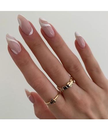 6 Sets Medium Almond KXAMELIE Press on Nails with Swirl Floral Heart Pattern - 144 pcs Fake Nails for Women and Girls - Buy Online on GoSupps.com