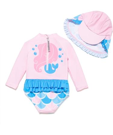 Bonverano Baby Girls Swimsuit UPF 50+ Long-Sleeve Mermaid One Piece - 3-6 Months - Buy Online on GoSupps.com