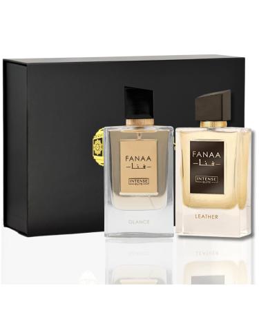 Eau De Parfum Sprays - Fanaa Leather & Fanaa Glance (100 ML) (3.4 Oz) (Pack of 2) - Long-Lasting Arabian Perfumes For Women & Men - Elegant Valentine s Day Gifts With Magnetic Gift Box Xtra Pack W/Magnetic