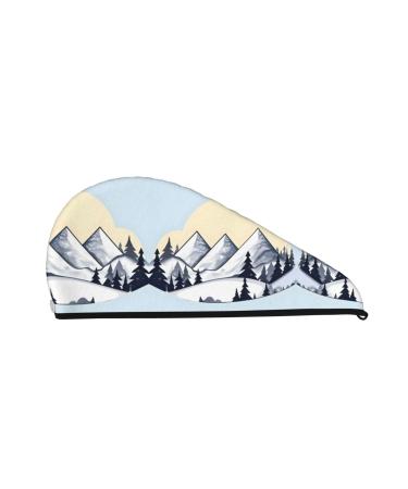 White snowy mountains dry hair cap girls soft super absorbent elastic wrap wet hair long thick hair quick dry cap women's cap