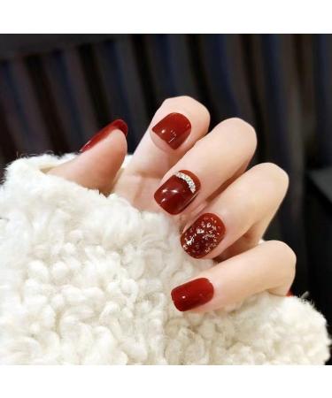 Temperament Enhancement Nail Patch Hand-Made Nail Patch Finished Product Wearable Fake Nails Brown-red Diamond-Encrusted Glitter Nail Patch Detachable Wearable Nail (10-Piece Pack) (Size : XS) 1 count (Pack of 1) - Buy Online on GoSupps.com