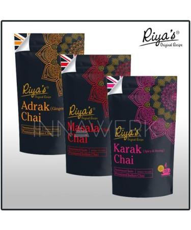 Riya's Original Recipe Indian Chai Powder Premixed and Sweetened Makes 30 Cups Just Add Hot Water (Variety Pack of 3 - Masala Karak & Ginger) - Buy Online on GoSupps.com