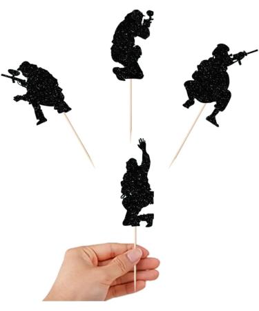 Military Themed Soldier Cake Toppers - 12 Pieces Paper Cups Black Glitter Soldier's Day Veterans Men's Birthday Navy Army Special Forces Decorations - Buy Online on GoSupps.com
