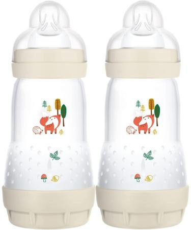 MAM Easy Start Colours of Nature Self Sterilising Anti-Colic Baby Bottle (2 x 260 ml Foxes) Medium Flow MAM Teats Size 2 Reduced Colic Baby Bottle Newborn Essentials