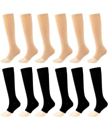 Shop Asudaro Medium-High Compression Stockings - 6 Pairs Fashionable Support Socks for Women - Perfect for Outdoor Activities & Running - Skin Color & Black Exposed Finger - Size L-XL - Buy Online on GoSupps.com