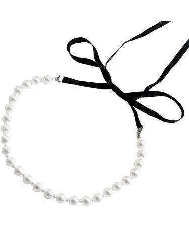 Oralgo Retro-Style Pearl Necklace with Black Velvet Ribbon | Adjustable Wedding & Party Accessory | Elegant White ABS-Flanell Jewelry - Buy Online on GoSupps.com